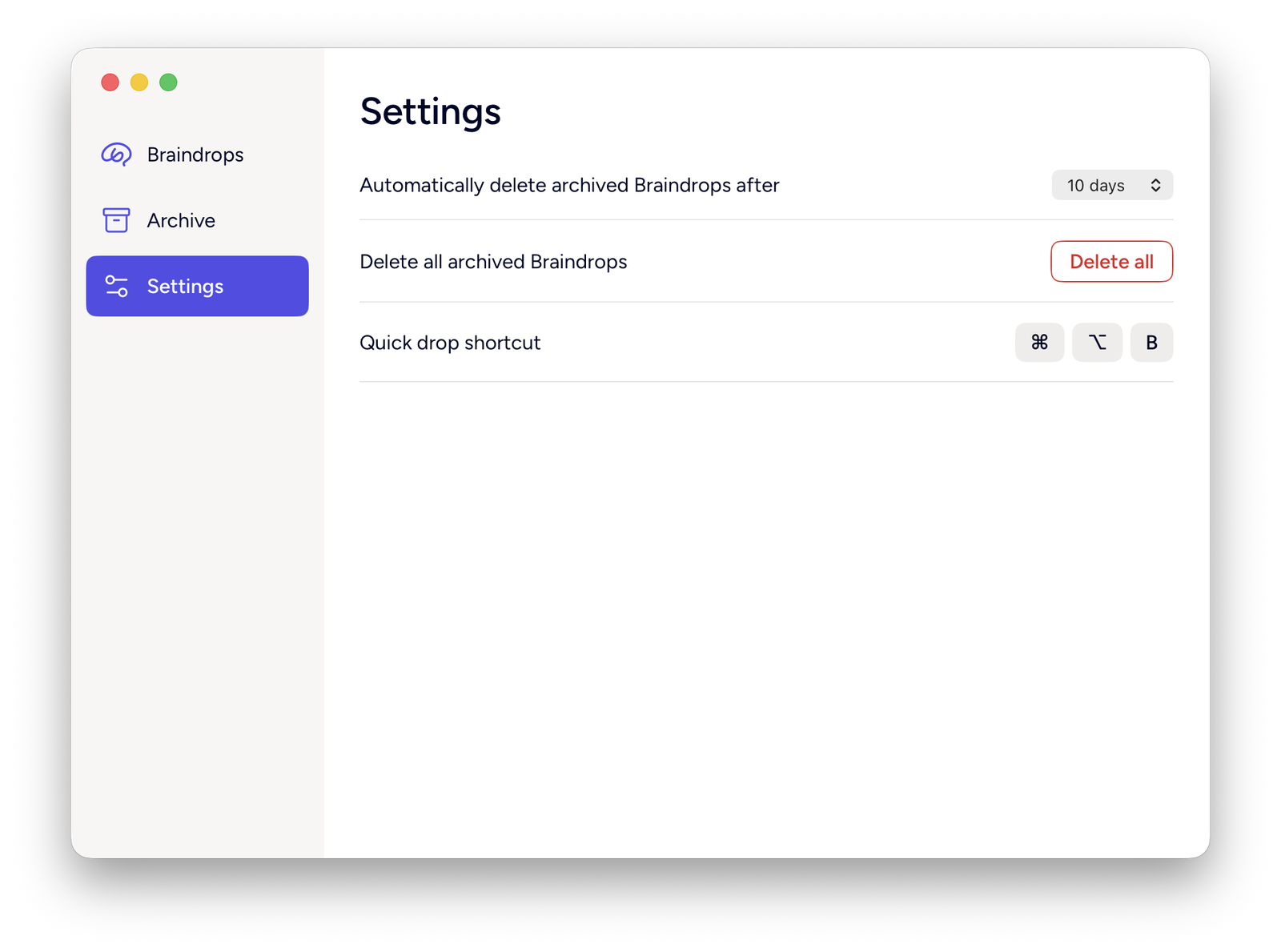 The Settings screen